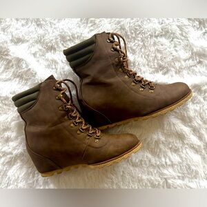 Brown Lace-Up Wedge Boots